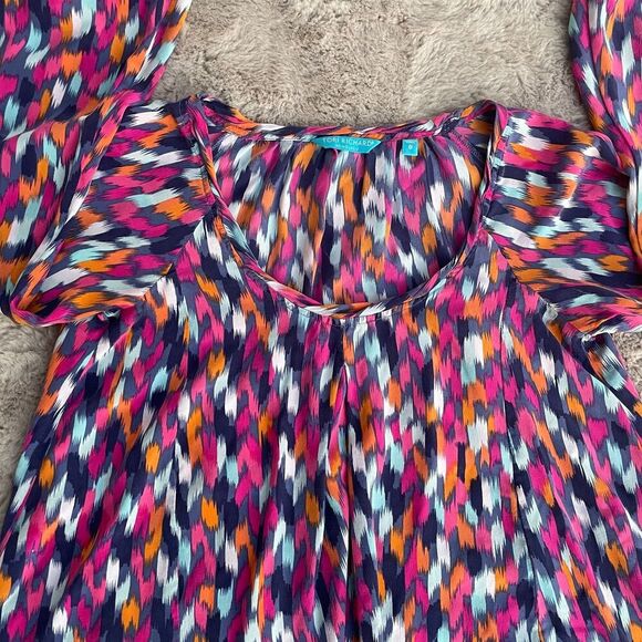 Tori Richard Honolulu Blouse Size 0 XS Confetti Tie Sleeve 100% Silk Career Love - Picture 2 of 10